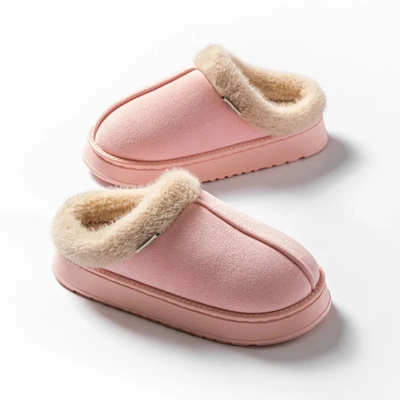 Fluffy Faux Suede Indoor Slippers – Thick EVA Sole Anti-Slip Unisex House Shoes Men and Women
