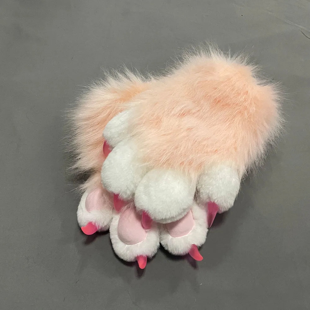 Fursuit Paw Gloves Faux Fur Animal Claw Mittens for Cosplay and Halloween