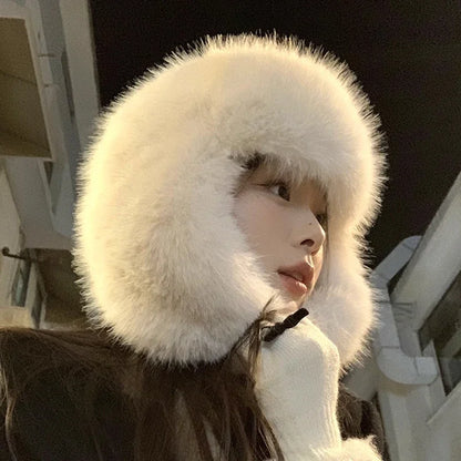 Unisex Faux Fur Bomber Hat – Warm Windproof Earflap Cap for Winter & Skiing - Unisex