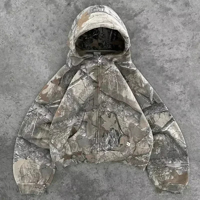 Y2K Punk Rock Zip-Up Hoodie – Harajuku Grunge Loose Fleece Sweatshirt