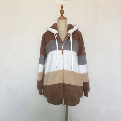 Women's Oversized Hooded Plush Jacket – Warm Zip-Up Streetwear Coat | S–5XL, 9 Colors