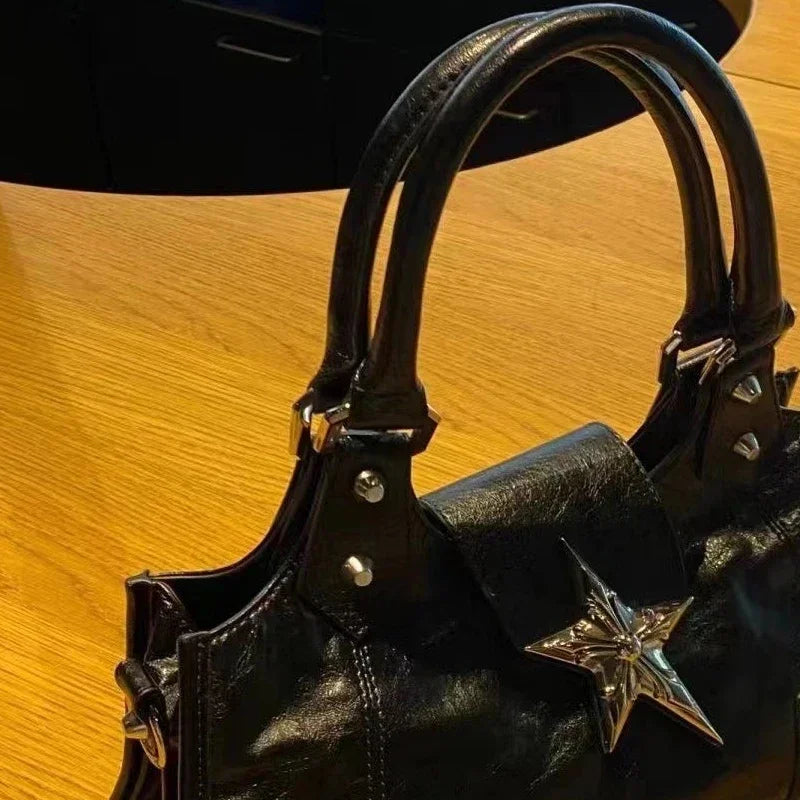 Y2K Gothic Star Bucket Bag – Grunge Punk Shoulder Handbag for Women