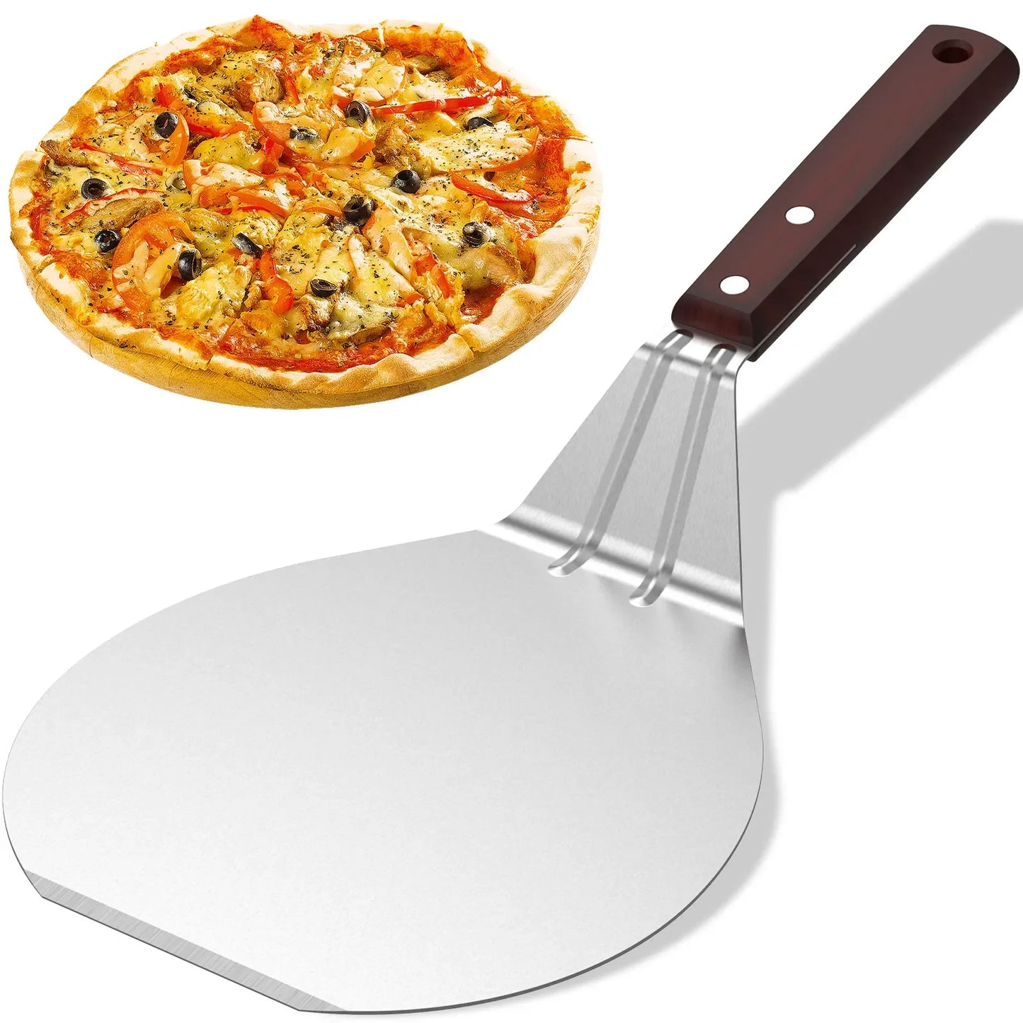Metal Pizza Peel with Wood Handle | 6.5–12 inch Non-Stick Pizza Shovel & Cake Lifter for Home Baking