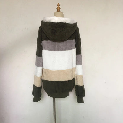 Women's Oversized Hooded Plush Jacket – Warm Zip-Up Streetwear Coat | S–5XL, 9 Colors