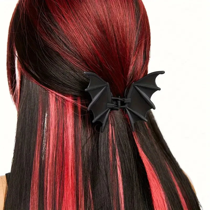 Gothic Bat Hair Clip | Matte Black Punk Animal Print Hairpin for Women & Halloween Party