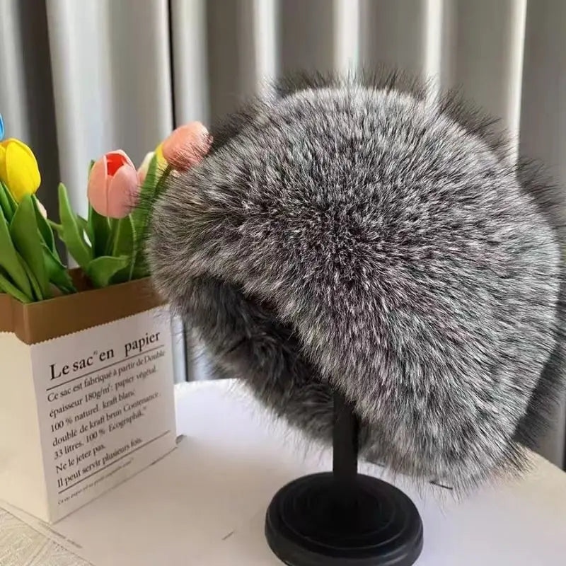 Women's Fluffy Faux Fur Winter Hat – Warm Windproof Bucket & Bomber Cap