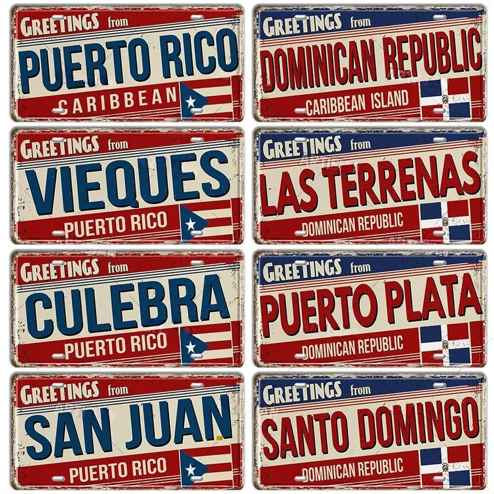 Caribbean Destination Metal Sign – Vintage Aluminum Wall Decor (30x15cm)
