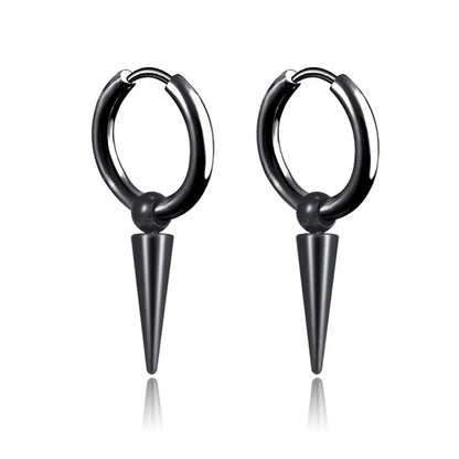 Unisex Rock Cone Pendant Hoop Earrings | Stainless Steel Geometric Cartilage Hip Hop Piercing Jewelry