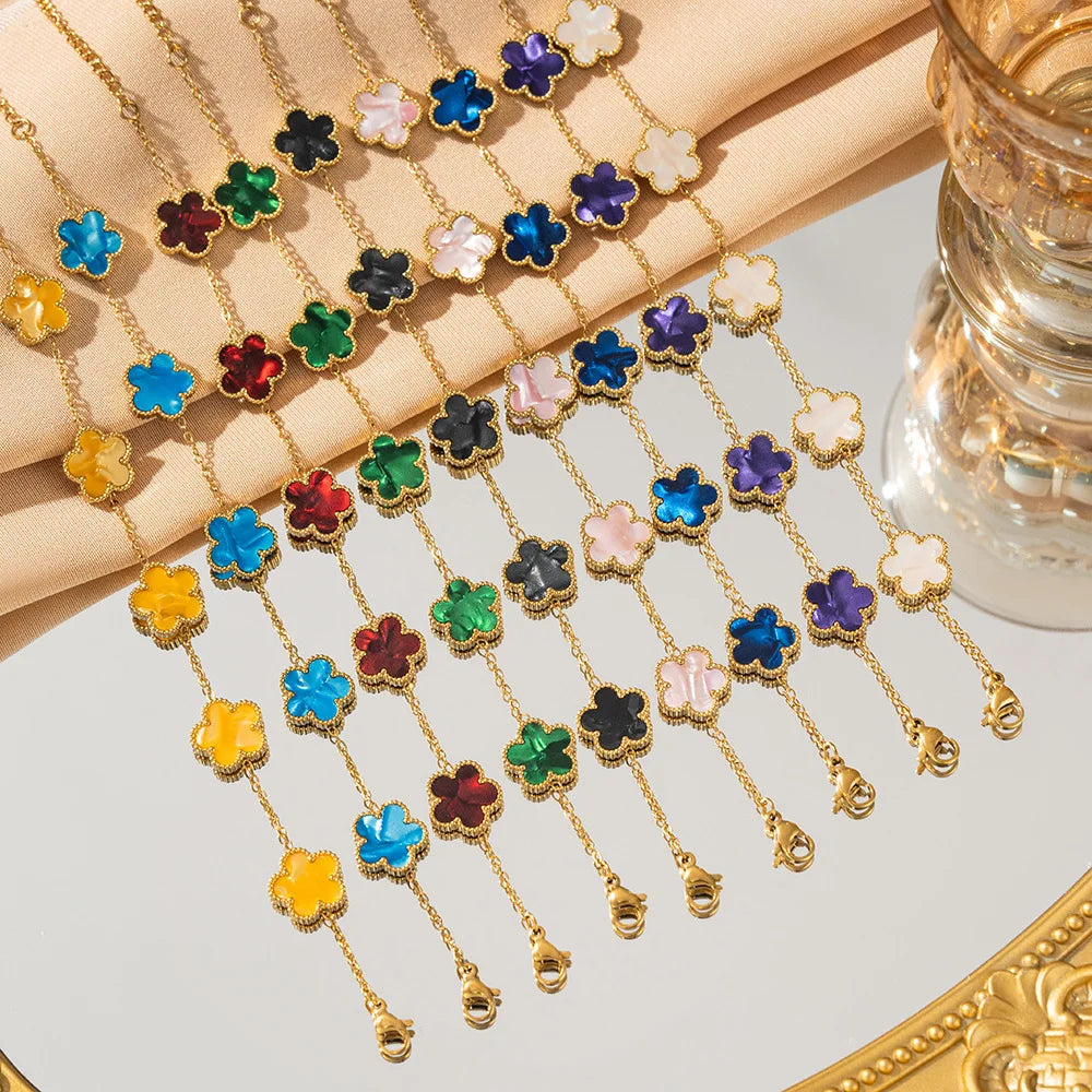 Five Flower Charm Bracelet for Women in Stainless Steel