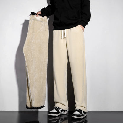 YJKVUR Unisex Winter Oversize Fleece Lined Sweatpants Drawstring Casual Gym
