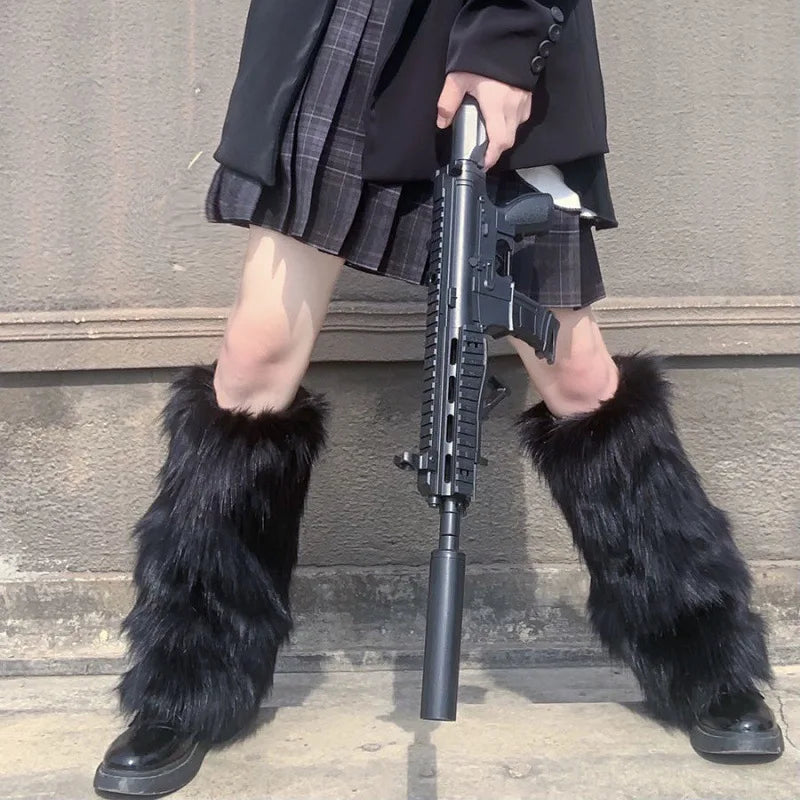 Women's Faux Fur Knit Leg Warmers – Cozy Lolita Style