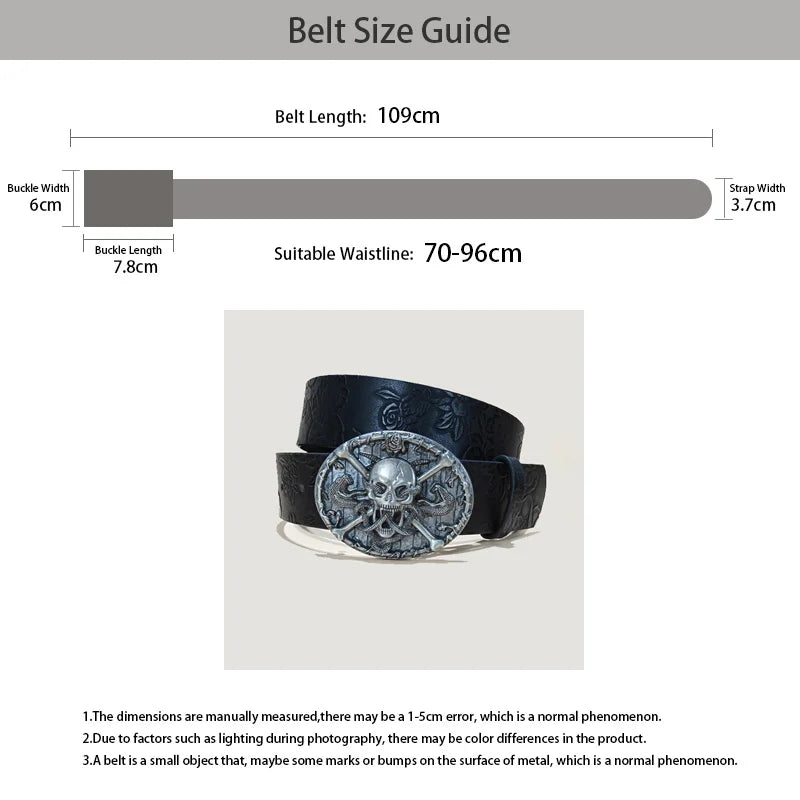 Men's Gothic Punk Skull Embossed Leather Belt Skeleton Reaper and Snake Designs