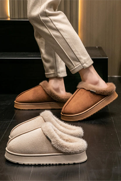 Fluffy Faux Suede Indoor Slippers – Thick EVA Sole Anti-Slip Unisex House Shoes Men and Women