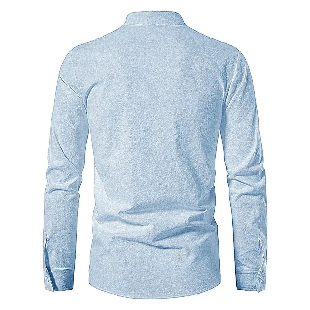 King Billion Men's Cotton Linen Shirt – Casual Long Sleeve V-Neck | S–XXXL