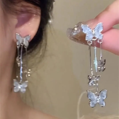 Women's Elegant Red Zircon Butterfly Drop Earrings | Sweet Metal Bow Fashion Jewelry for Girls