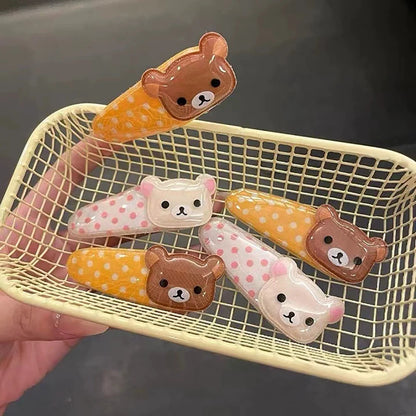 Women's Kawaii Rilakkuma Bear Hair Clip | Cute Wave Point BB Hairpin Birthday Gift