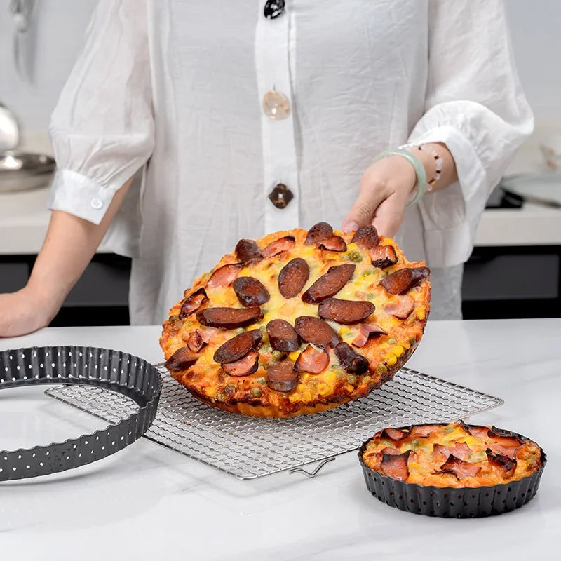 Perforated Non-Stick Pizza & Cake Pan – Carbon Steel Baking Tray (5"/8"/9")