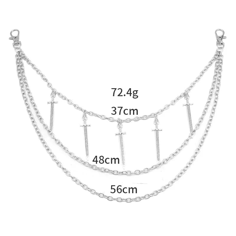 Men's Punk Spike Rivet Metal Pants Chain Belt Chain and Keychain