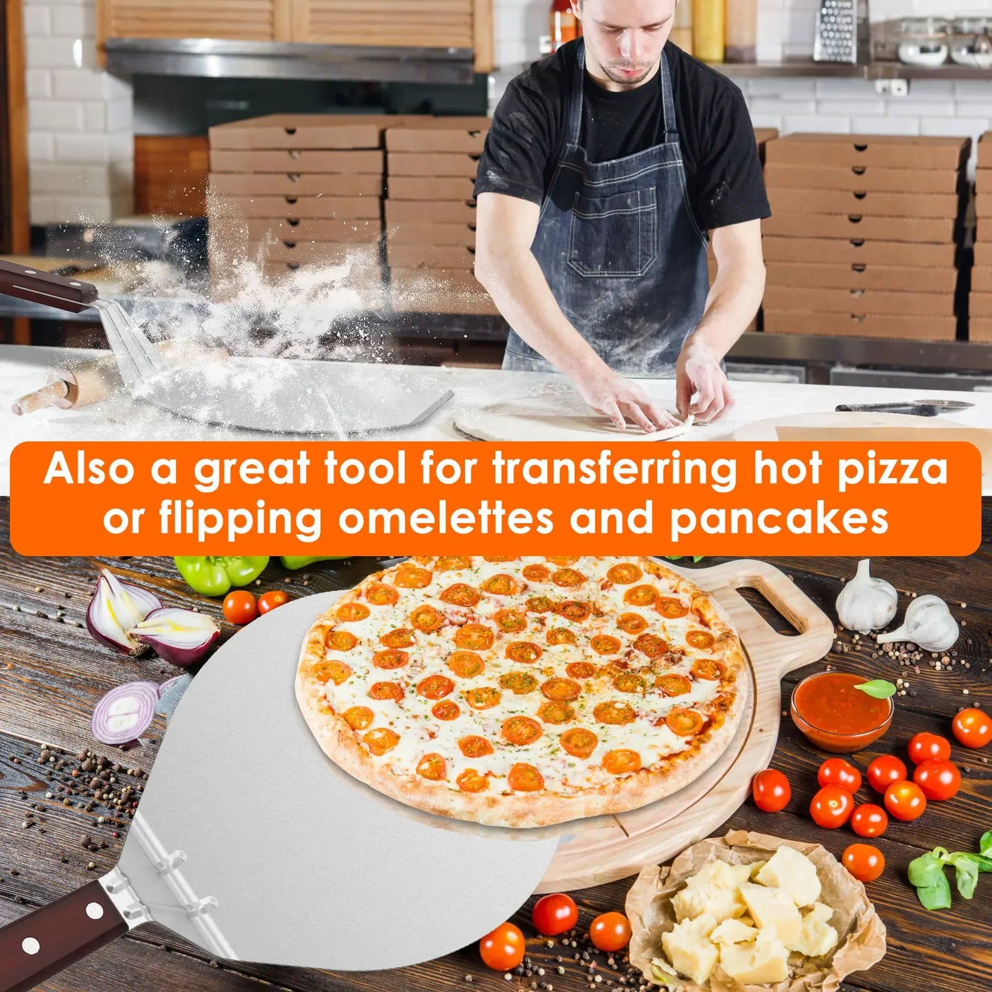 Metal Pizza Peel with Wood Handle | 6.5–12 inch Non-Stick Pizza Shovel & Cake Lifter for Home Baking