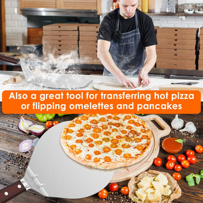 Metal Pizza Peel with Wood Handle | 6.5–12 inch Non-Stick Pizza Shovel & Cake Lifter for Home Baking