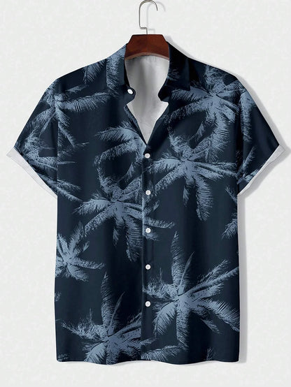 Men’s Tropical Palm Print Shirt – Casual Summer Button-Up Beach Shirt | Hawaiian Shirt Print Casual Thin Beach Slim Fashion Shirt High Quality Luxury Black Social Vintage | Oversized Clothes