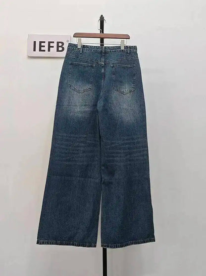 IEFB Summer Men's Denim Pants Old Blue Washed Male Jeans Straight Casual Menwear Loose Wide Leg Trousers New Fashion 9C354