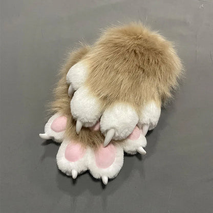 Fursuit Paw Gloves Faux Fur Animal Claw Mittens for Cosplay and Halloween