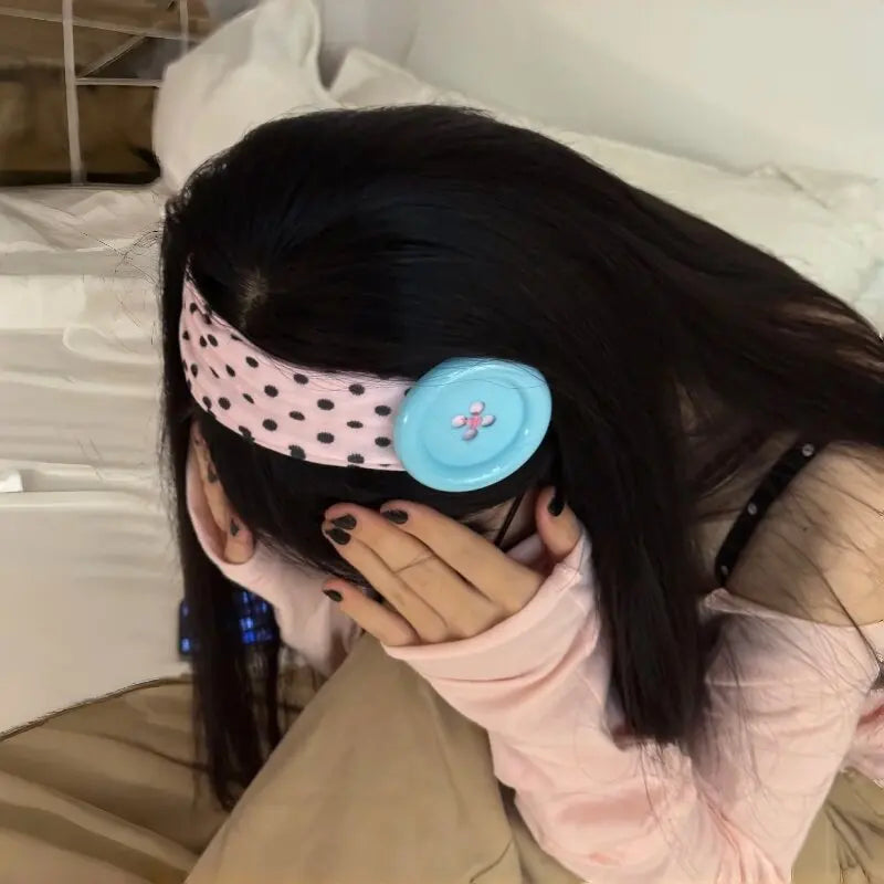 Vintage Polka Dot Button Headband for Women