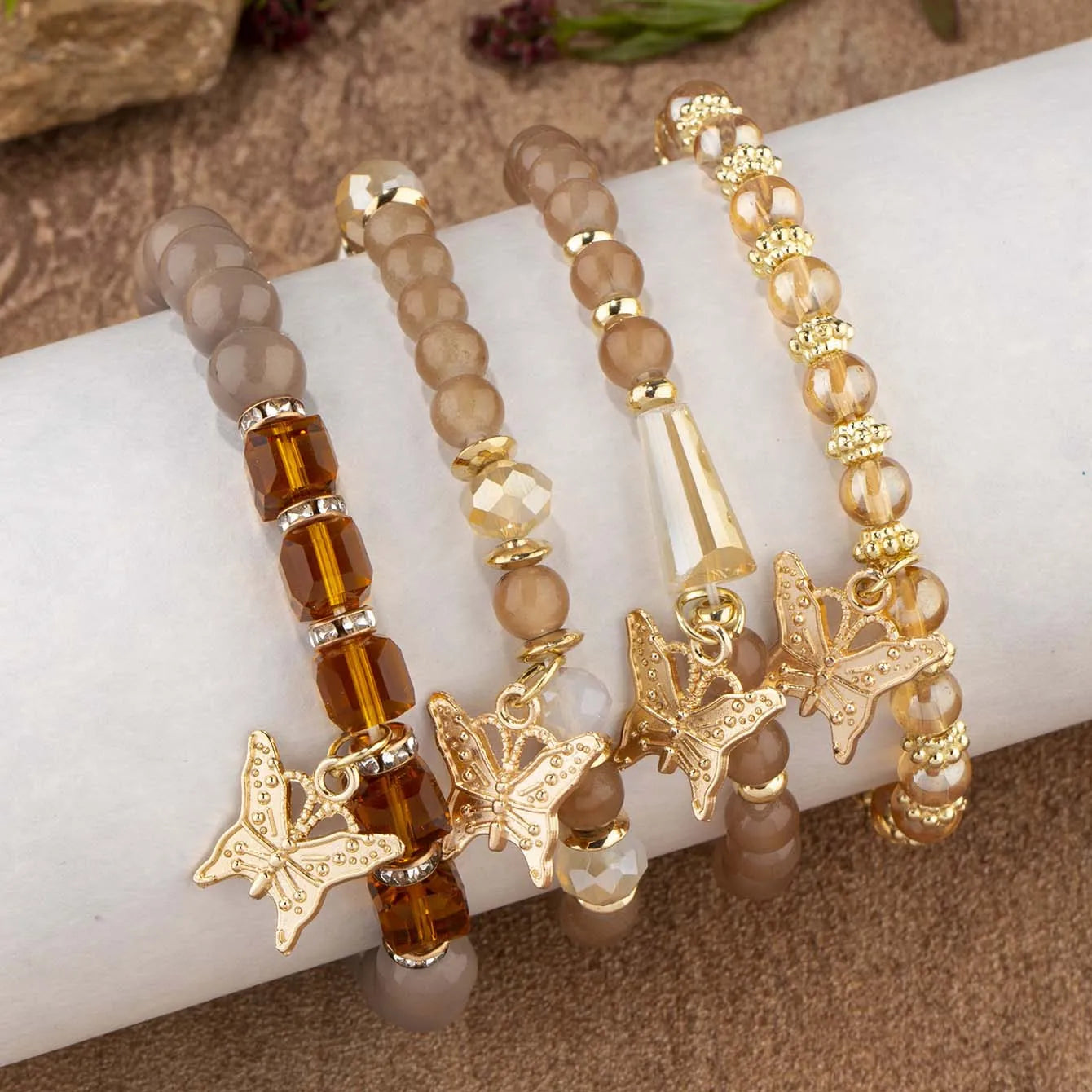 Butterfly Beaded Bracelet Set (4 Pcs)