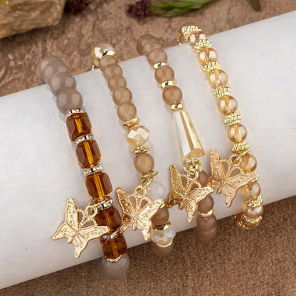 Butterfly Beaded Bracelet Set (4 Pcs)