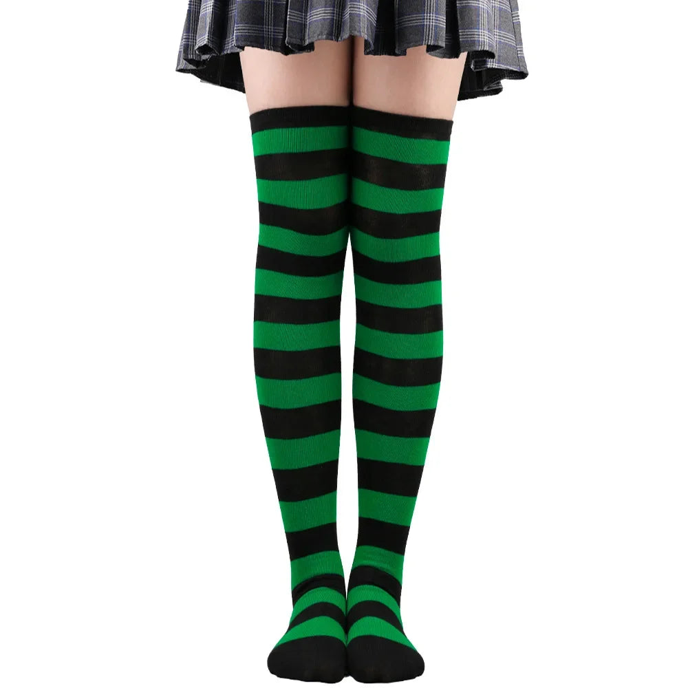 Women's Striped Thigh High Stockings | Black, White & Pink Over-Knee Lolita Harajuku Y2K Socks