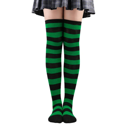 Women's Striped Thigh High Stockings | Black, White & Pink Over-Knee Lolita Harajuku Y2K Socks