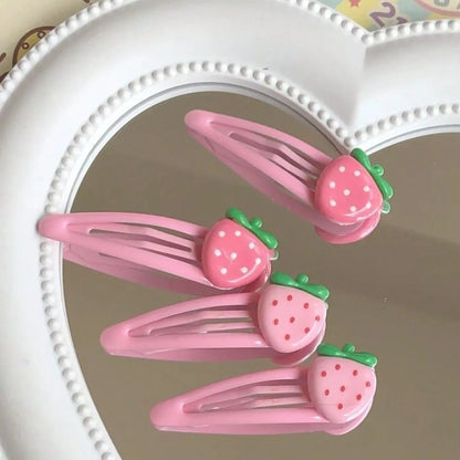 4-Pack Pink Strawberry Hair Clips – Cute Everyday Bang & Side Hair Pins