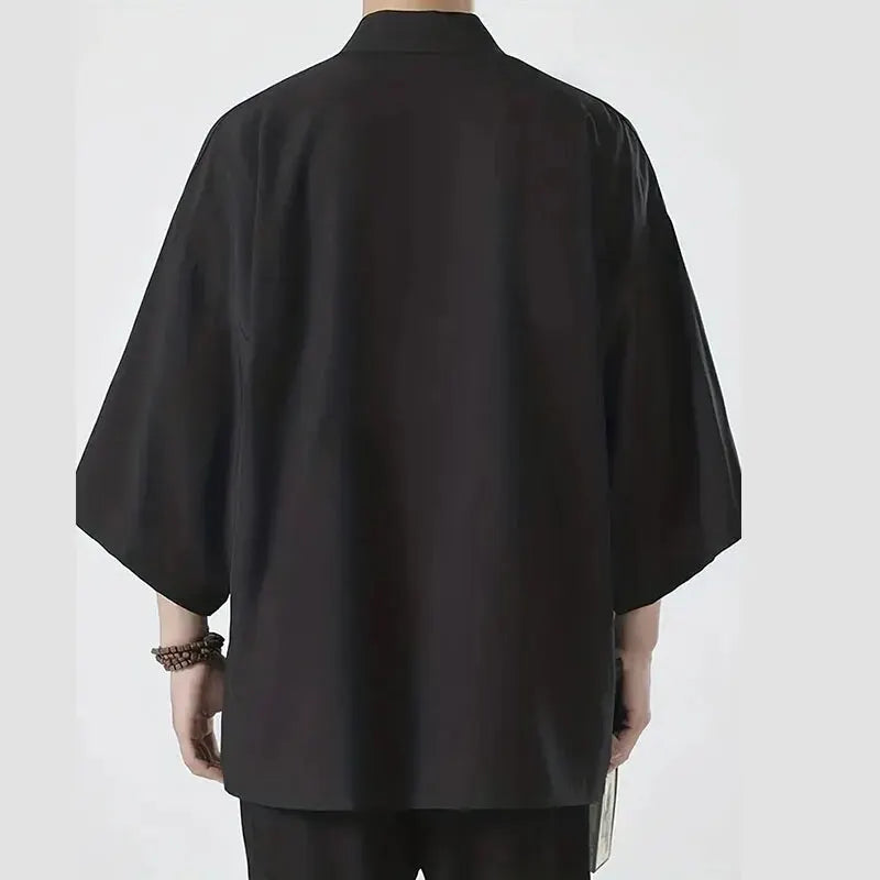 Men's Japanese Kimono Cardigan Shirt – Open Stitch Yukata, 3/4 Sleeve | XS–XXXL
