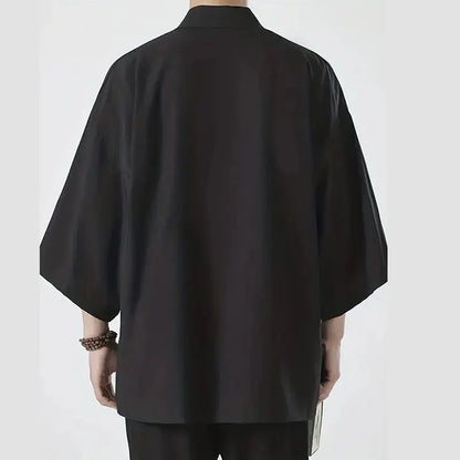 Men's Japanese Kimono Cardigan Shirt – Open Stitch Yukata, 3/4 Sleeve | XS–XXXL