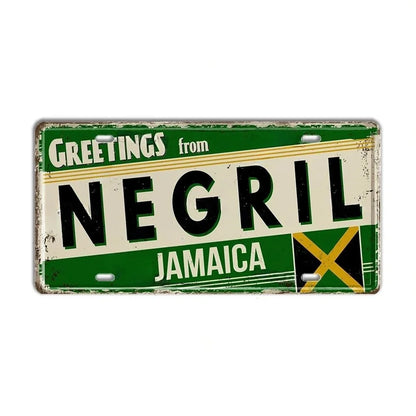 Caribbean Destination Metal Sign – Vintage Aluminum Wall Decor (30x15cm)