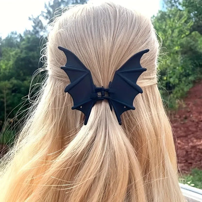 Gothic Bat Hair Clip | Matte Black Punk Animal Print Hairpin for Women & Halloween Party