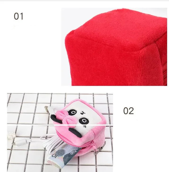 Plush Cartoon Animal Coin Purse with Zipper