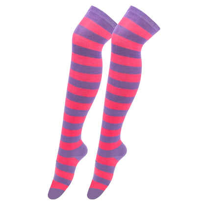 Women's Striped Thigh High Stockings | Black, White & Pink Over-Knee Lolita Harajuku Y2K Socks