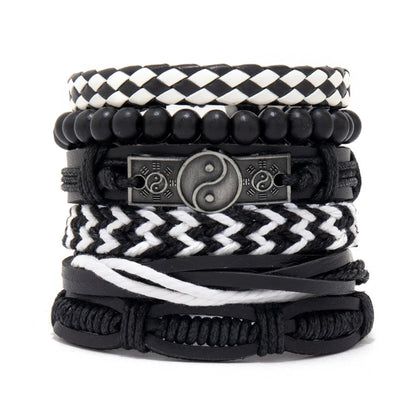 Men's Viking Leather Bracelet Woven Skull Adjustable Cuff