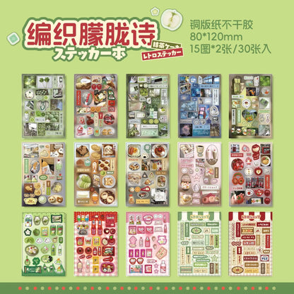 Kawaii Glitter Die-Cut Sticker Book – 30 Sheets Japanese Showa Style Scrapbook Stickers