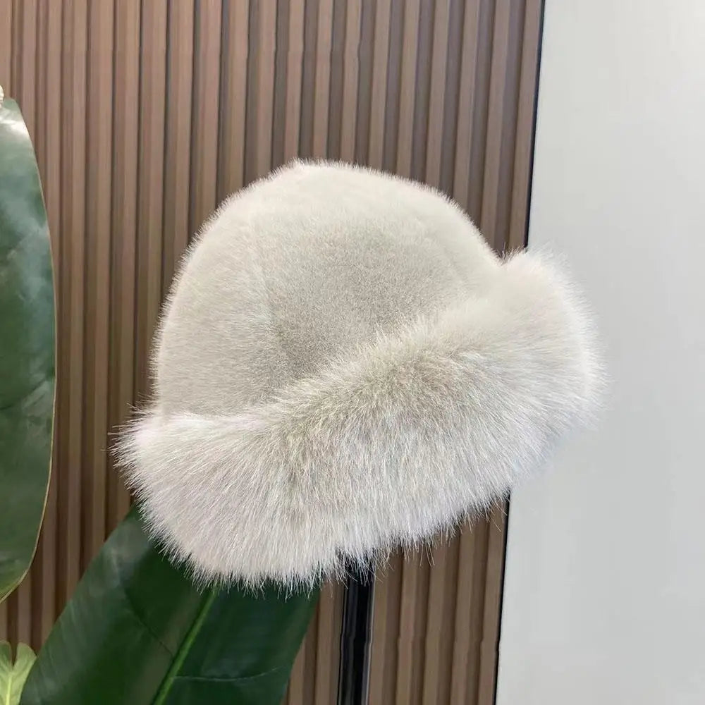 Women's Fluffy Faux Fur Winter Hat – Warm Windproof Bucket & Bomber Cap