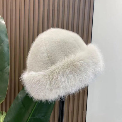 Women's Fluffy Faux Fur Winter Hat – Warm Windproof Bucket & Bomber Cap