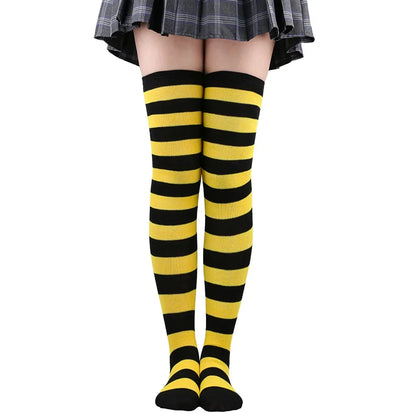 Women's Striped Thigh High Stockings | Black, White & Pink Over-Knee Lolita Harajuku Y2K Socks