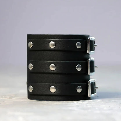 Men's Vintage Gothic Leather Wristband | Adjustable Punk Cuff Bracelet with Concealed Buckle
