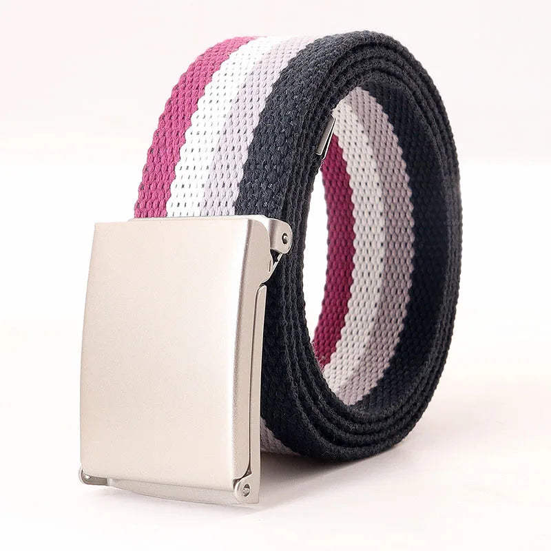 Colorful Striped Canvas Belt – Unisex Military Buckle Waistband (3.8cm x 120cm)