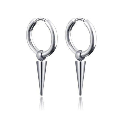 Unisex Rock Cone Pendant Hoop Earrings | Stainless Steel Geometric Cartilage Hip Hop Piercing Jewelry