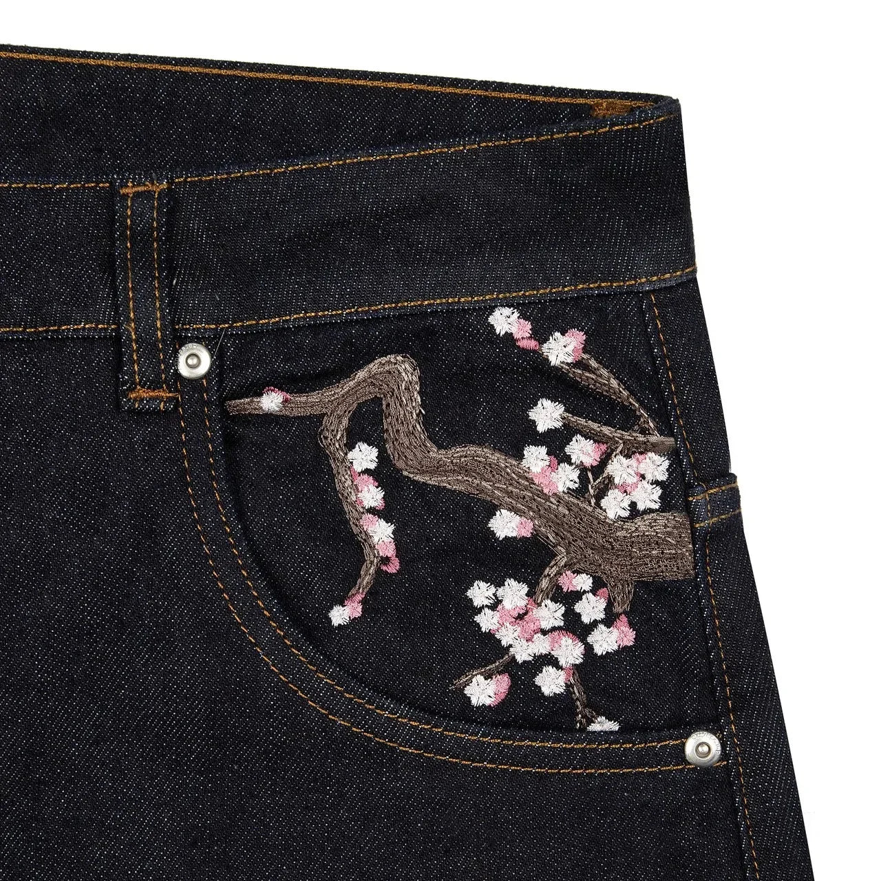 Cherry Blossom Embroidery Baggy Jeans for Men