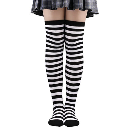 Women's Striped Thigh High Stockings | Black, White & Pink Over-Knee Lolita Harajuku Y2K Socks