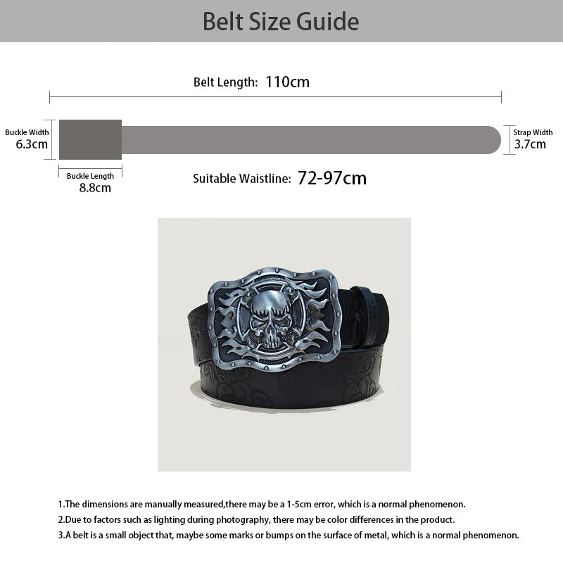 Men's Gothic Punk Skull Embossed Leather Belt Skeleton Reaper and Snake Designs